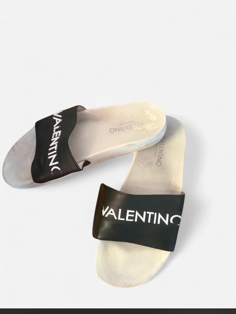 Valentino Black and White Slide Sandals